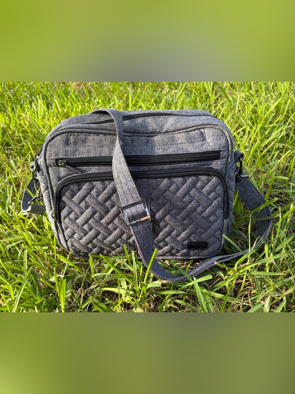Large lug Gray Quilted Messenger Crossbody Bag